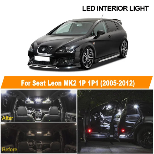 12pcs White Canbus No Error LED Interior Reading Dome Map Light Bulbs Kit For 2005-2012 Seat Leon MK2 1P 1P1 Car Accessories