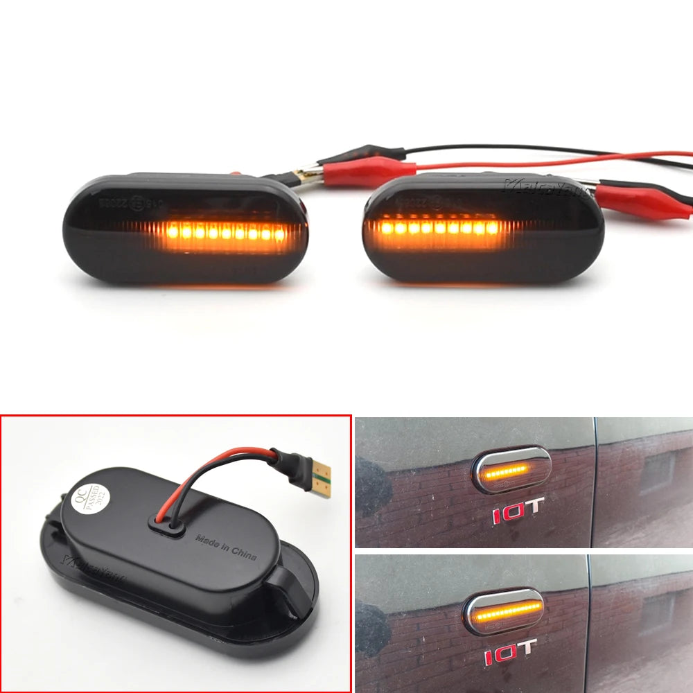 2PCS For VW Bora Golf 3 4 Passat 3BG Polo SB6 SEAT Ibiza Leon Skoda Ford LED Dynamic Side Marker Sequential Turn Signal Light