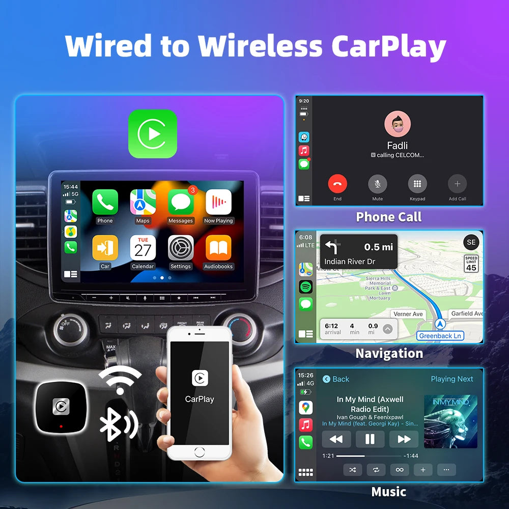 Wireless 2 in1 Carplay Adapter for Android iPhone Auto Wired to Wireless AI Box USB Connection For Volvo Benz Mg Kia Chery VW