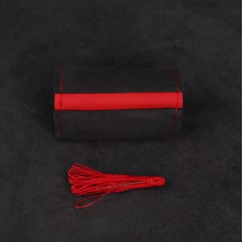 1PC Car Steering Wheel Cover Soft Wear-Resistant Comfortable Wear Resistant Universal Hand Sewing Black Suede Leather Braiding