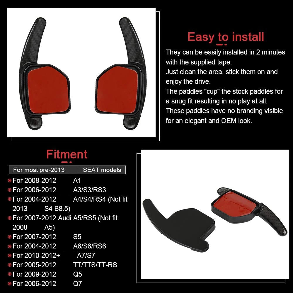 Steering Wheel DSG Paddle Extension Shifters Shift Sticker Decoration Carbon Fiber Style for Audi A1 A3 A4 A5 A7 Q5 Q7 TT TTS