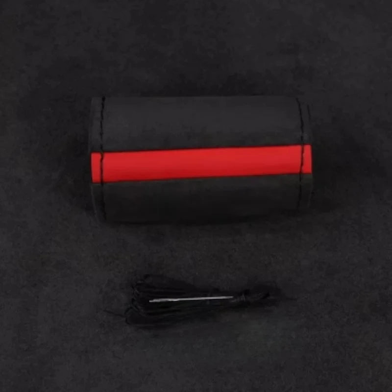 1PC Car Steering Wheel Cover Soft Wear-Resistant Comfortable Wear Resistant Universal Hand Sewing Black Suede Leather Braiding