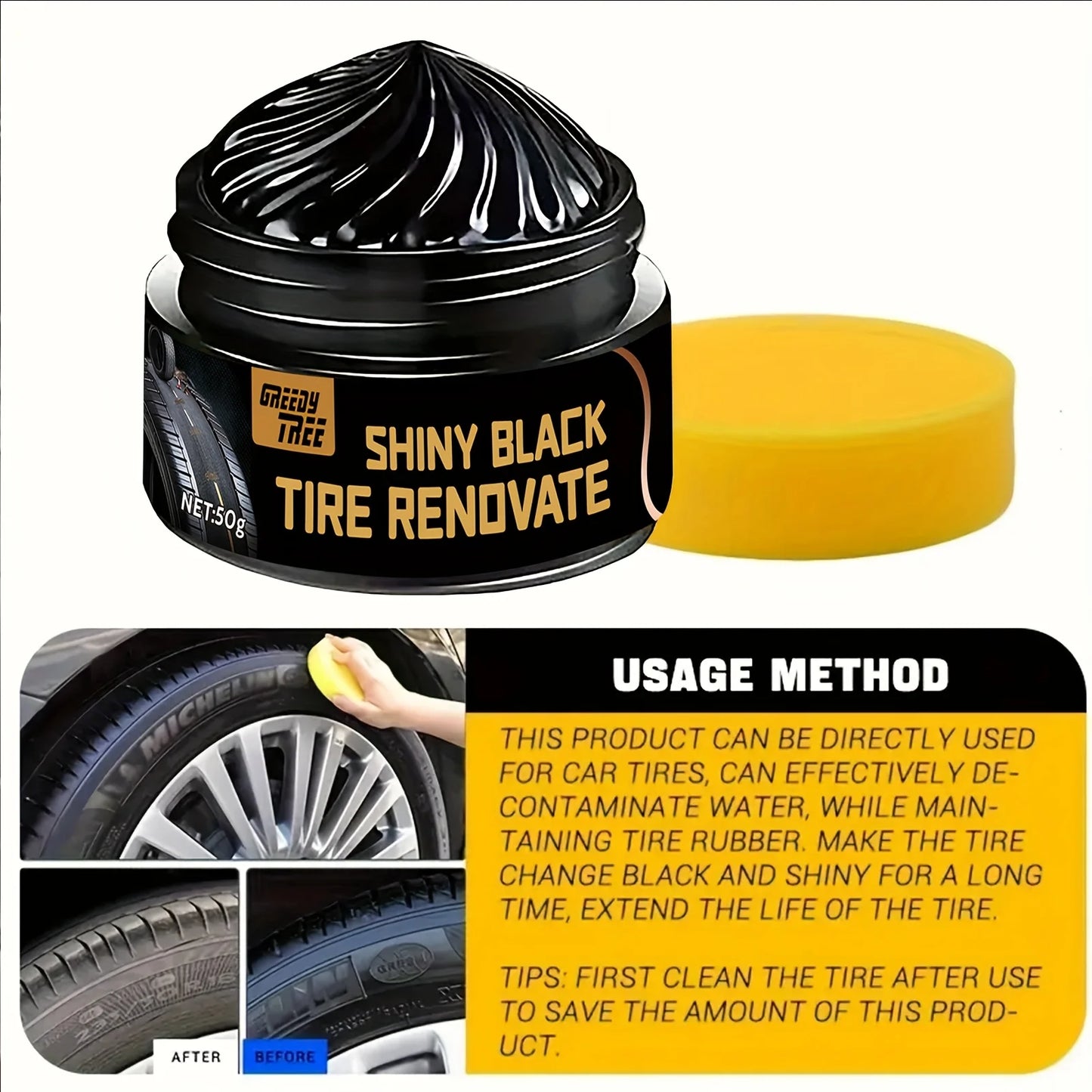 Black Shining Tire Wax - Long-Lasting, Durable Protection and Brightening, Suitable for Car, Bike and Motorcycle Tires - Prevent