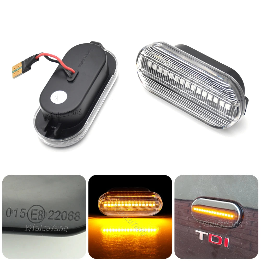 2PCS For VW Bora Golf 3 4 Passat 3BG Polo SB6 SEAT Ibiza Leon Skoda Ford LED Dynamic Side Marker Sequential Turn Signal Light