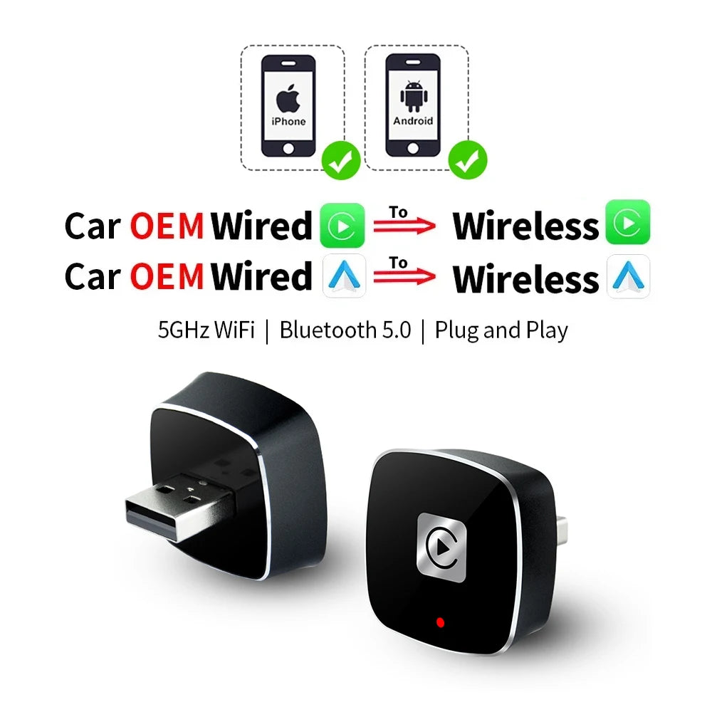 Wireless 2 in1 Carplay Adapter for Android iPhone Auto Wired to Wireless AI Box USB Connection For Volvo Benz Mg Kia Chery VW
