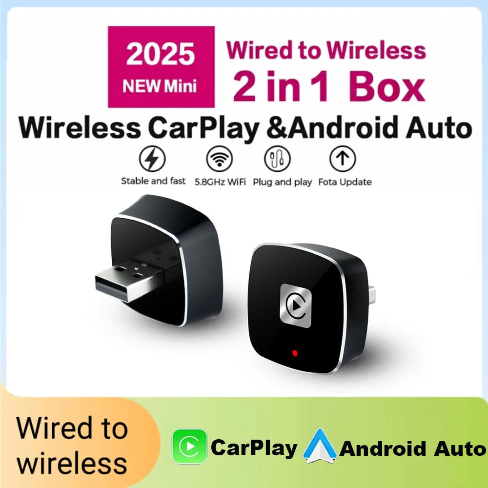 Wireless 2 in1 Carplay Adapter for Android iPhone Auto Wired to Wireless AI Box USB Connection For Volvo Benz Mg Kia Chery VW