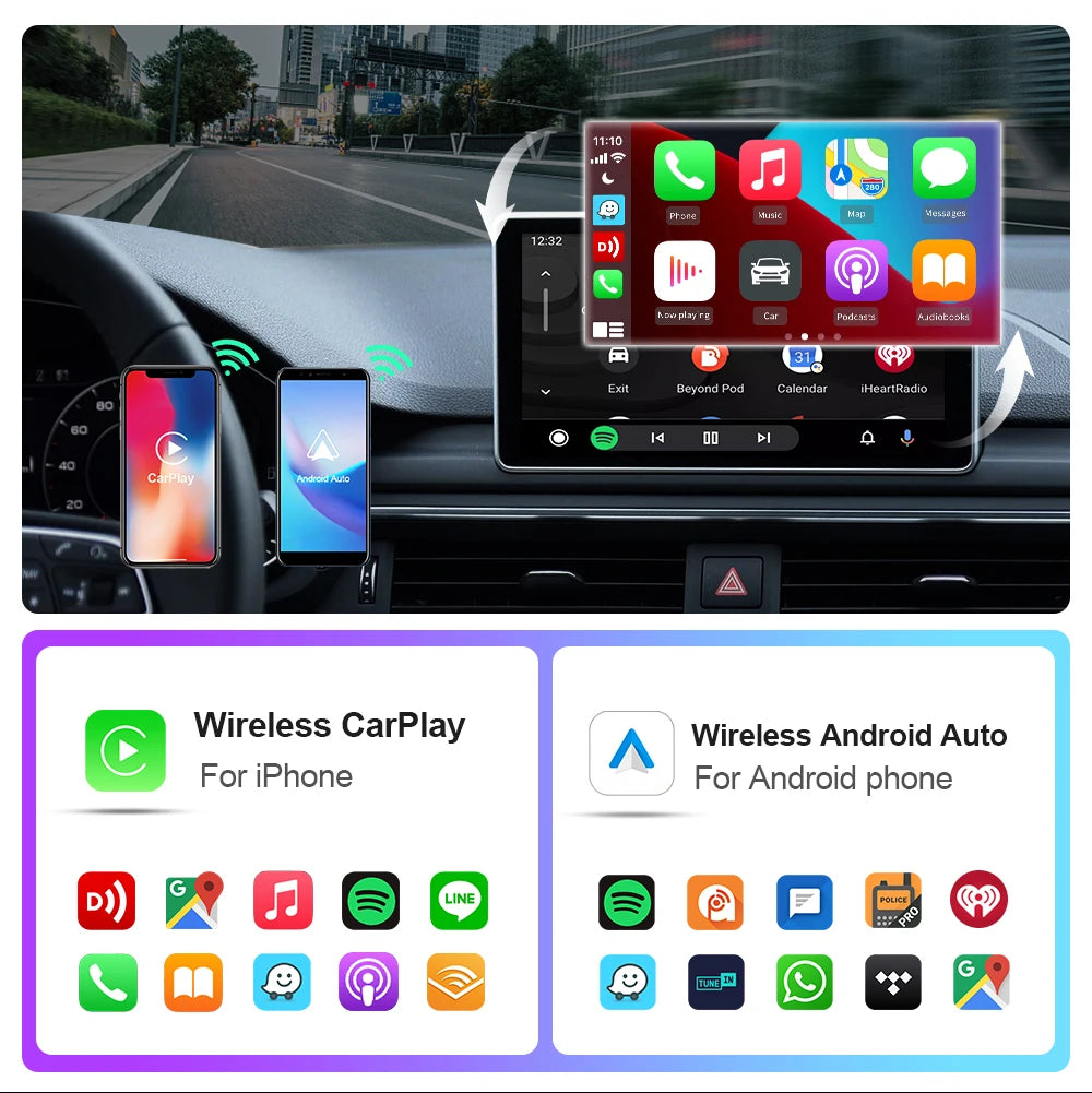 Wireless 2 in1 Carplay Adapter for Android iPhone Auto Wired to Wireless AI Box USB Connection For Volvo Benz Mg Kia Chery VW