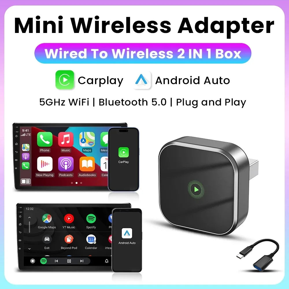 Wireless 2 in1 Carplay Adapter for Android iPhone Auto Wired to Wireless AI Box USB Connection For Volvo Benz Mg Kia Chery VW