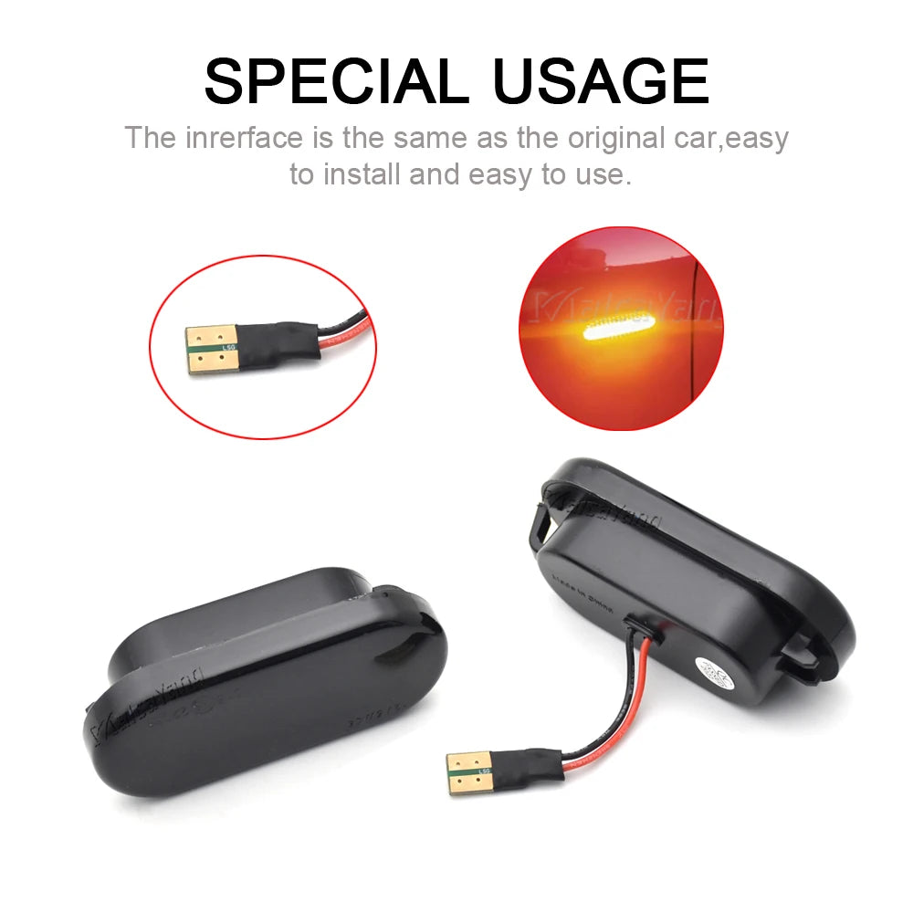 2PCS For VW Bora Golf 3 4 Passat 3BG Polo SB6 SEAT Ibiza Leon Skoda Ford LED Dynamic Side Marker Sequential Turn Signal Light