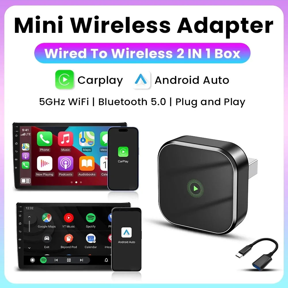 Wireless 2 in1 Carplay Adapter for Android iPhone Auto Wired to Wireless AI Box USB Connection For Volvo Benz Mg Kia Chery VW