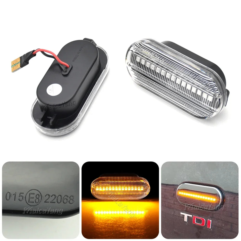 2PCS For VW Bora Golf 3 4 Passat 3BG Polo SB6 SEAT Ibiza Leon Skoda Ford LED Dynamic Side Marker Sequential Turn Signal Light
